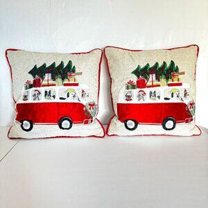 Secret Celebrity Christmas Tree Van Throw Pillow 16x16" Embroidered Holiday Deco